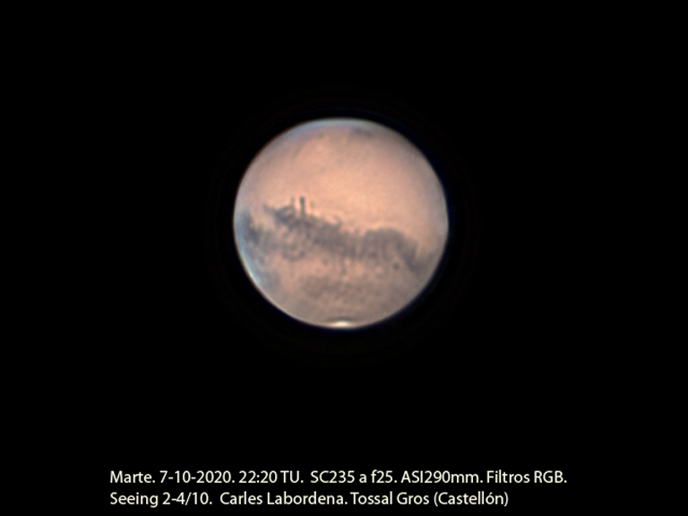 Marte el 7 de octubre, máximo tamaño