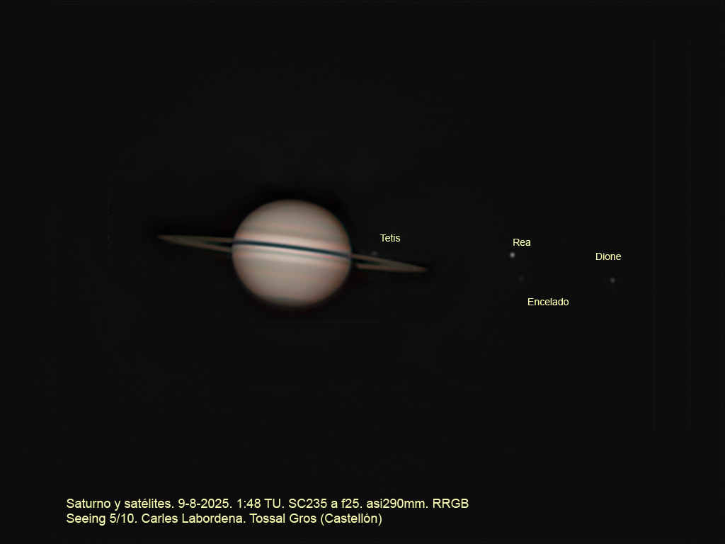 Saturno y algunos satélites del 9-8-2025 Saturno y algunos satélites del 9-8-2025
